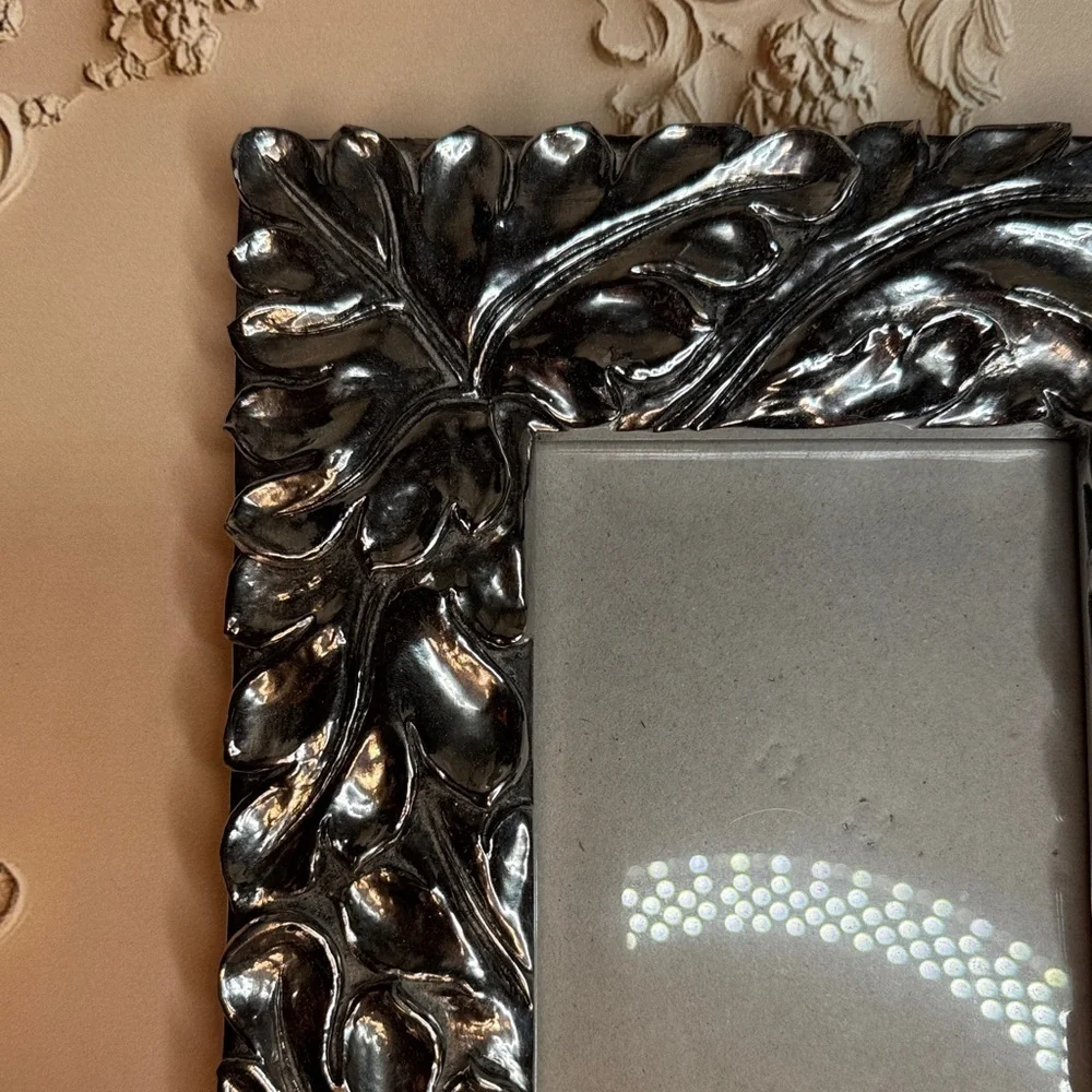 Vintage Heavy Gunmetal Gray Ornate Floral Frame 3 x 5